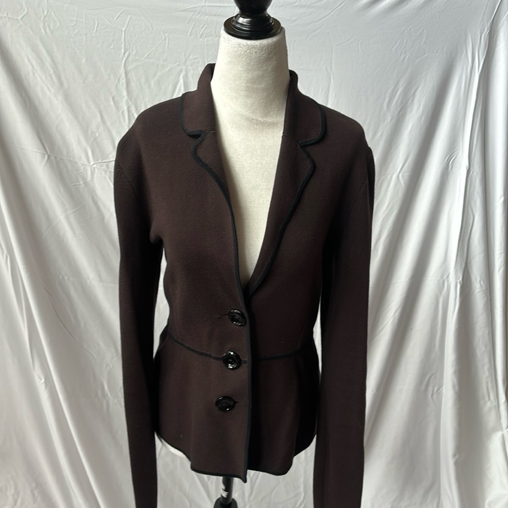 Jones New York Dark Brown Blazer with Black Piping